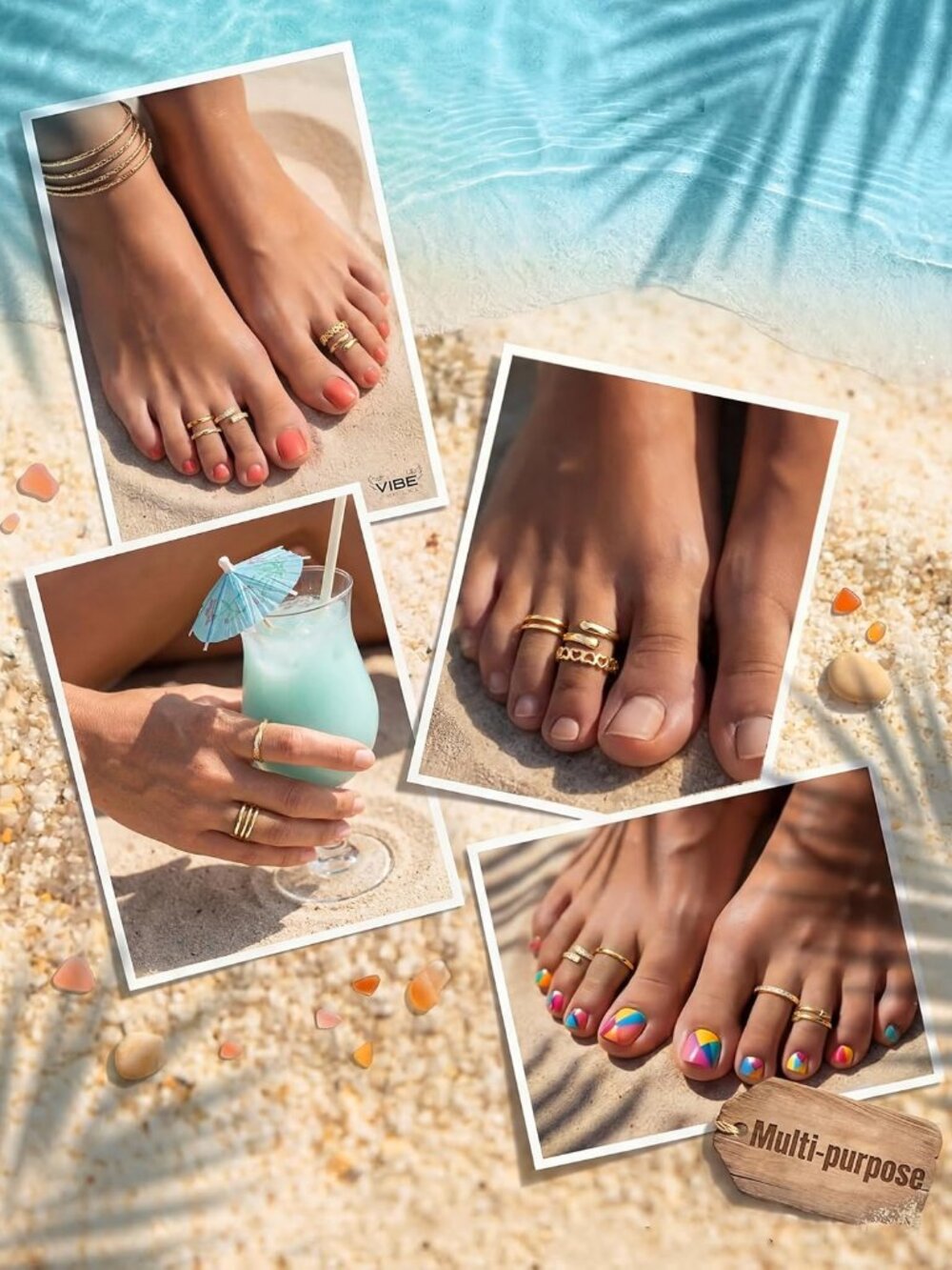 12Pcs Toe Rings for Women - 14K Gold Filled Toe Ring Non Tarnish Adjustable Simp - Picture 5 of 8